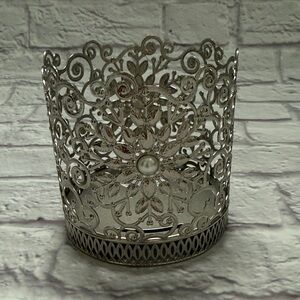 Bath & Body Works Silver Floral three wick Candle Holder